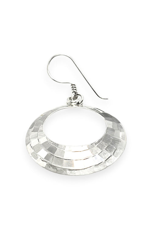 Hammered oval hoop sterling silver earring with a unique textured design and elegant shine.