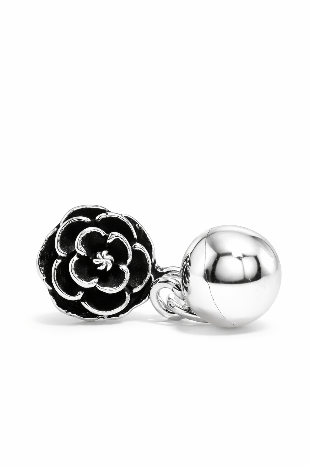 Silver rose & ball drop stud earrings