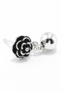 Silver rose & ball drop stud earrings