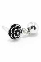 Silver rose & ball drop stud earrings