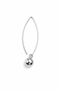 Silver earring with a spherical pendant on a white background