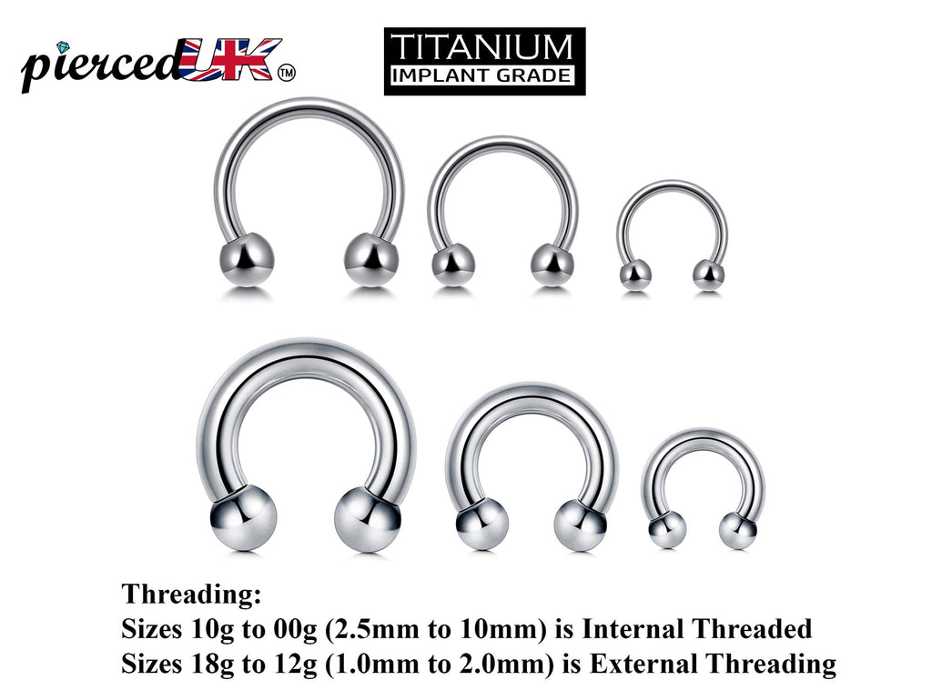 Titanium Horseshoe Barbell: Septum, Nose Ring (6mm to 19mm)