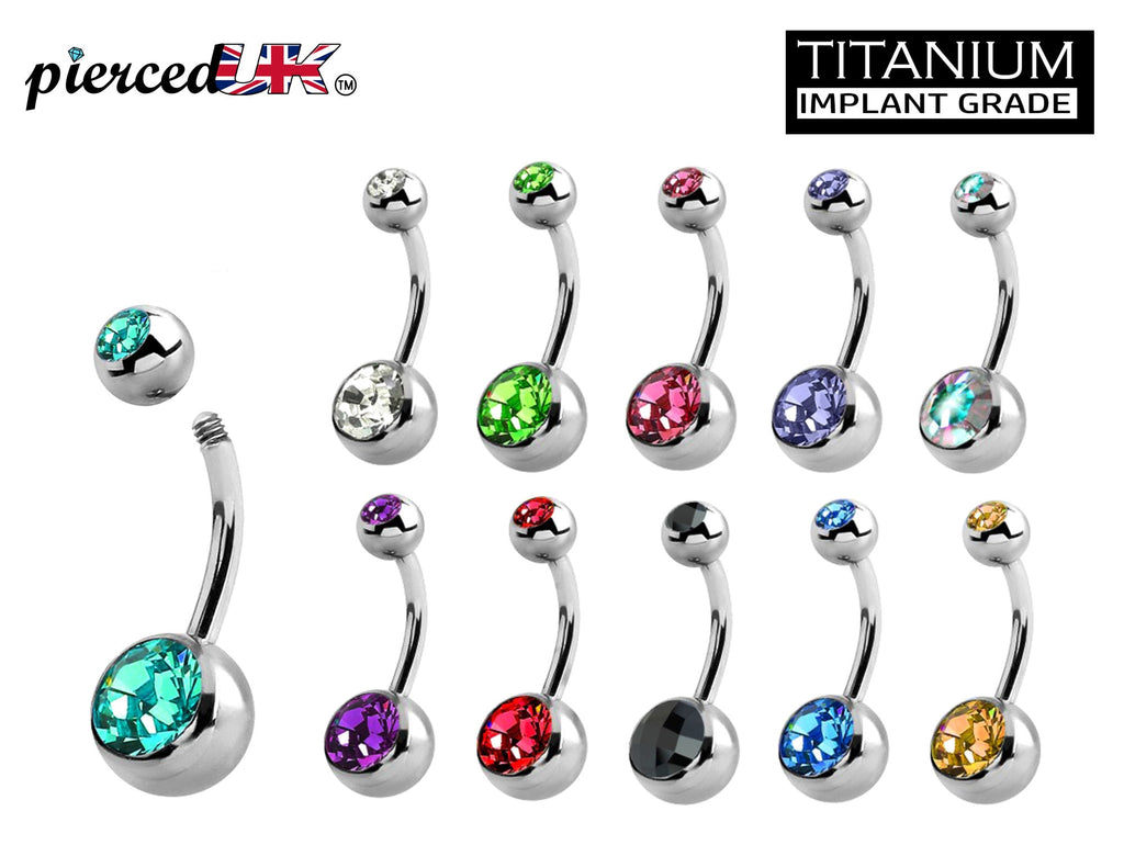 Titanium Navel Ring: Gemstone Belly Bar, 14g (1.6mm)