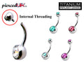 Titanium Internally Threaded Belly Ring: Double Gem Navel Jewelry (14g)