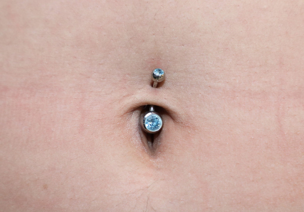 Titanium Internally Threaded Belly Ring: Double Gem Navel Jewelry (14g)