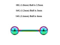 Rainbow Surgical Steel Barbell Stud: Industrial Piercing (18g, 16g, 14g)