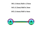 Rainbow Surgical Steel Barbell Stud: Industrial Piercing (18g, 16g, 14g)