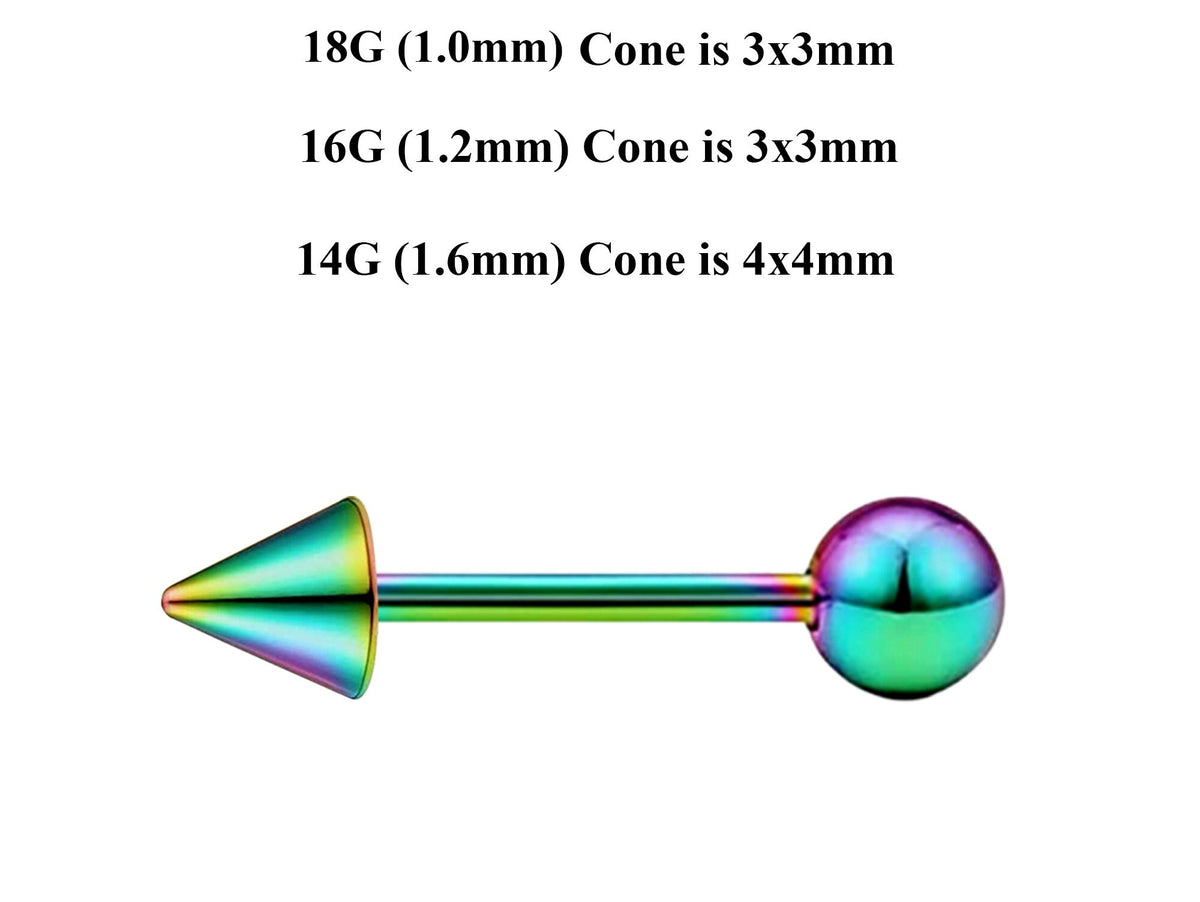 Rainbow Surgical Steel Barbell Stud: Industrial Piercing (18g, 16g, 14g)