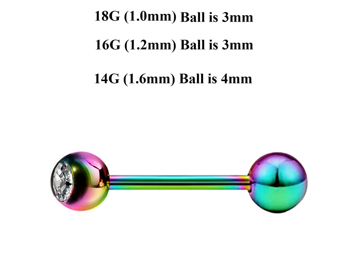 Rainbow Surgical Steel Barbell Stud: Industrial Piercing (18g, 16g, 14g)