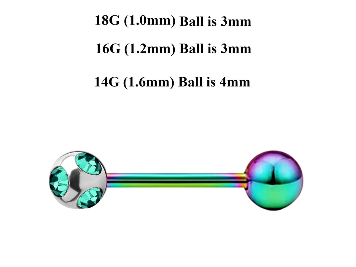 Rainbow Surgical Steel Barbell Stud: Industrial Piercing (18g, 16g, 14g)