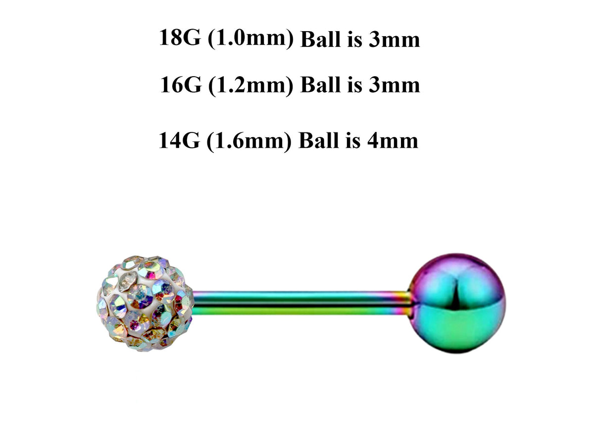Rainbow Surgical Steel Barbell Stud: Industrial Piercing (18g, 16g, 14g)
