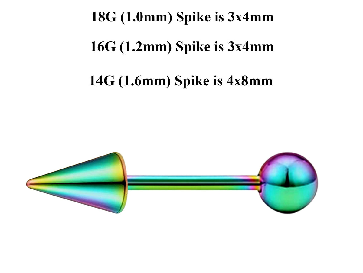 Rainbow Surgical Steel Barbell Stud: Industrial Piercing (18g, 16g, 14g)