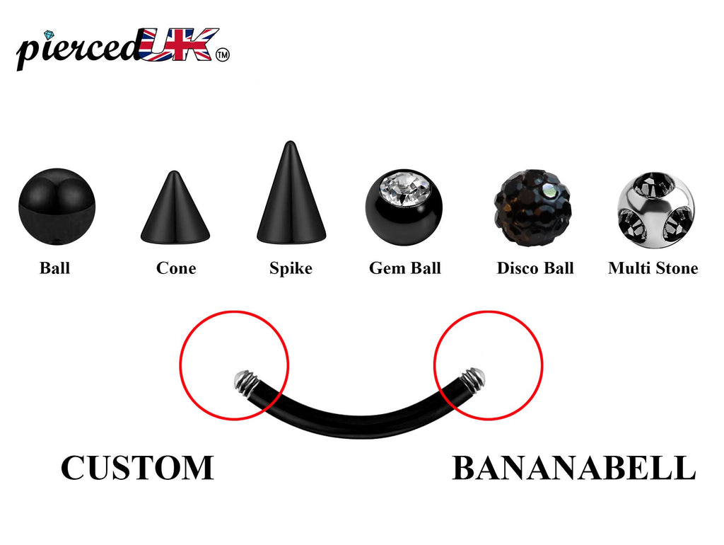 Black Curved Barbell: Surgical Steel Eyebrow, Daith, Vertical Labret Piercing