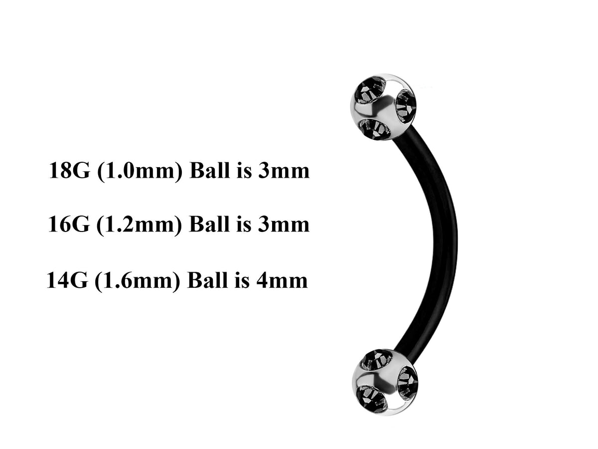 Black Curved Barbell: Surgical Steel Eyebrow, Daith, Vertical Labret Piercing