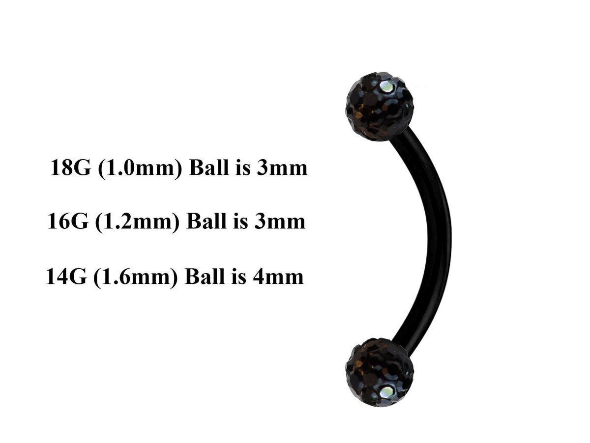 Black Curved Barbell: Surgical Steel Eyebrow, Daith, Vertical Labret Piercing