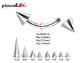 Surgical Steel Curved Barbell with Spike: Daith, Eyebrow Piercing (14g-18g)