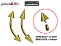 Titanium Gold Eyebrow Barbell: 16g/14g Curved Spike Piercing