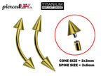 Titanium Gold Eyebrow Barbell: 16g/14g Curved Spike Piercing