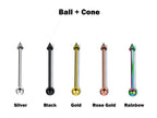 Titanium Ball Cone Spike Barbell: 18G 16G 14G Body Piercing Jewelry