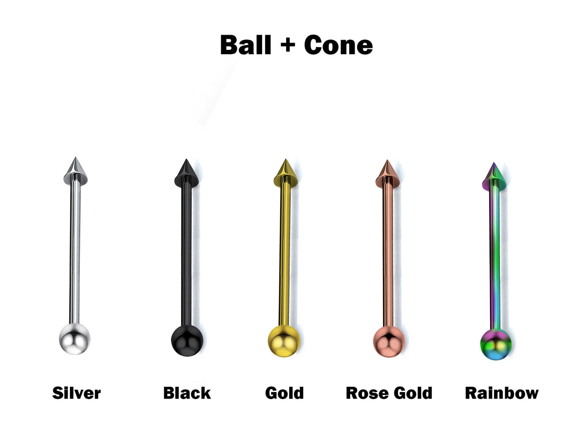 Titanium Ball Cone Spike Barbell: 18G 16G 14G Body Piercing Jewelry
