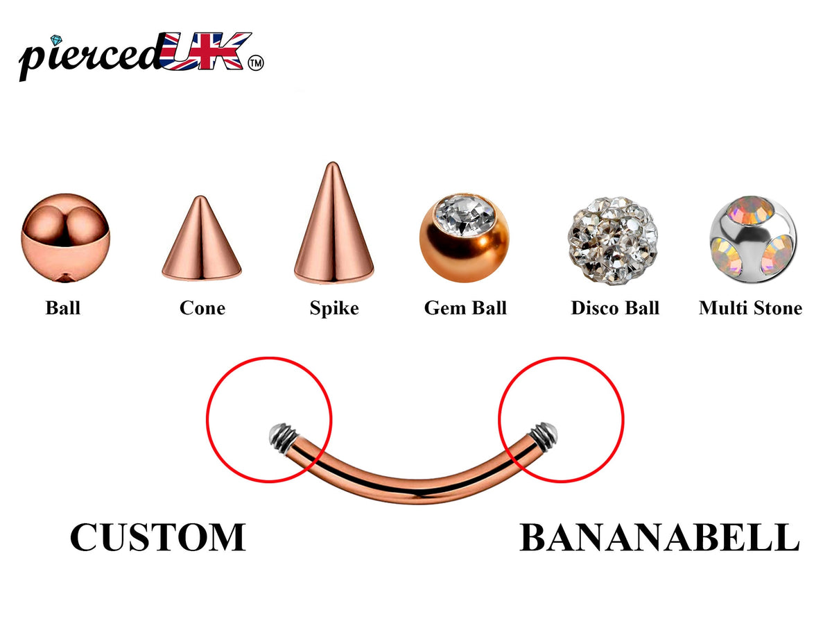 Rose Gold Curved Barbell: Surgical Steel Eyebrow, Daith Piercing (18g-14g)