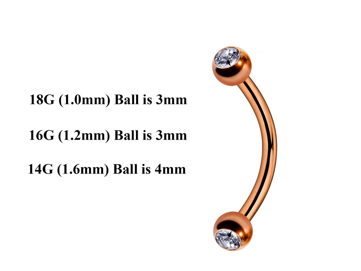 Rose Gold Curved Barbell: Surgical Steel Eyebrow, Daith Piercing (18g-14g)