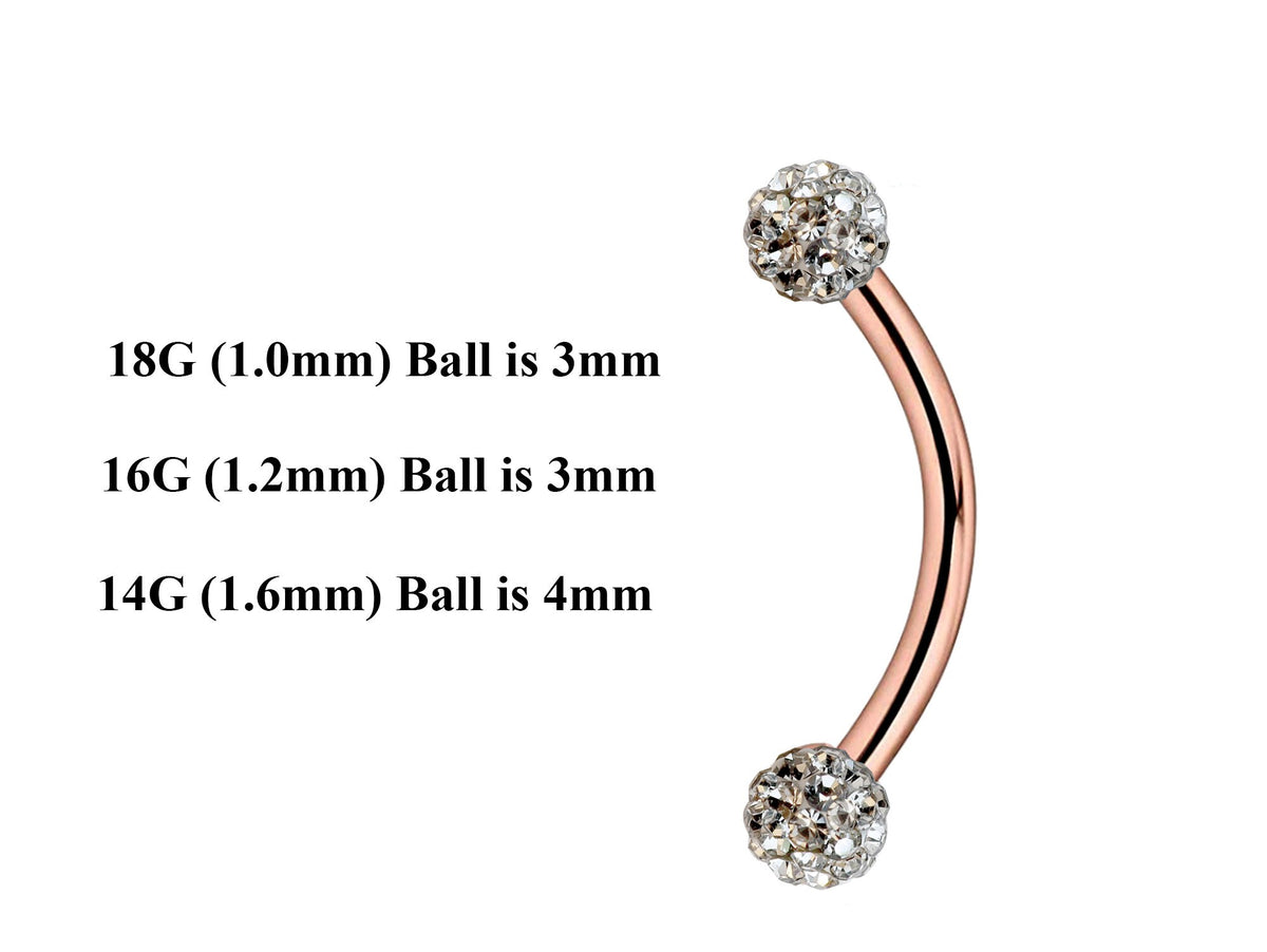 Rose Gold Curved Barbell: Surgical Steel Eyebrow, Daith Piercing (18g-14g)