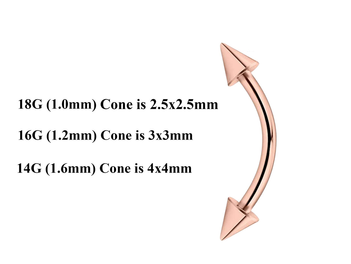 Rose Gold Curved Barbell: Surgical Steel Eyebrow, Daith Piercing (18g-14g)