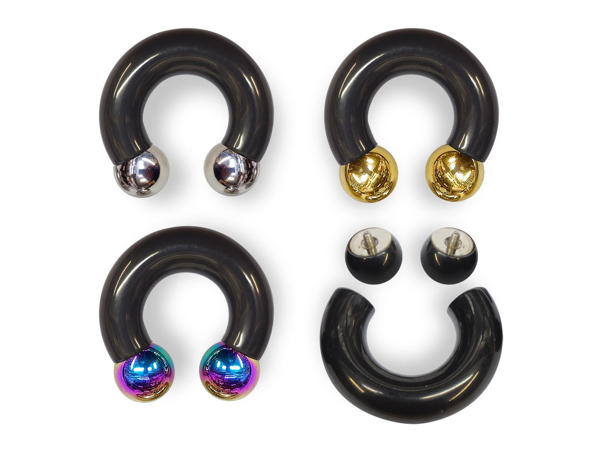 Black Prince Albert Ring: Surgical Steel Horseshoe Barbell - Custom Balls