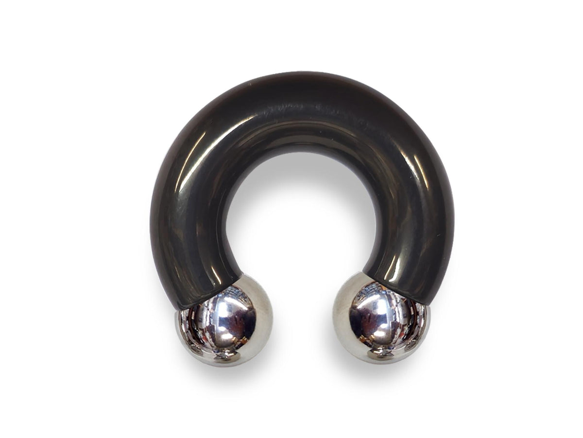 Black Prince Albert Ring: Surgical Steel Horseshoe Barbell - Custom Balls