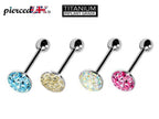 Titanium Tongue Barbell: 14g CZ Crystal Flat Top Piercing