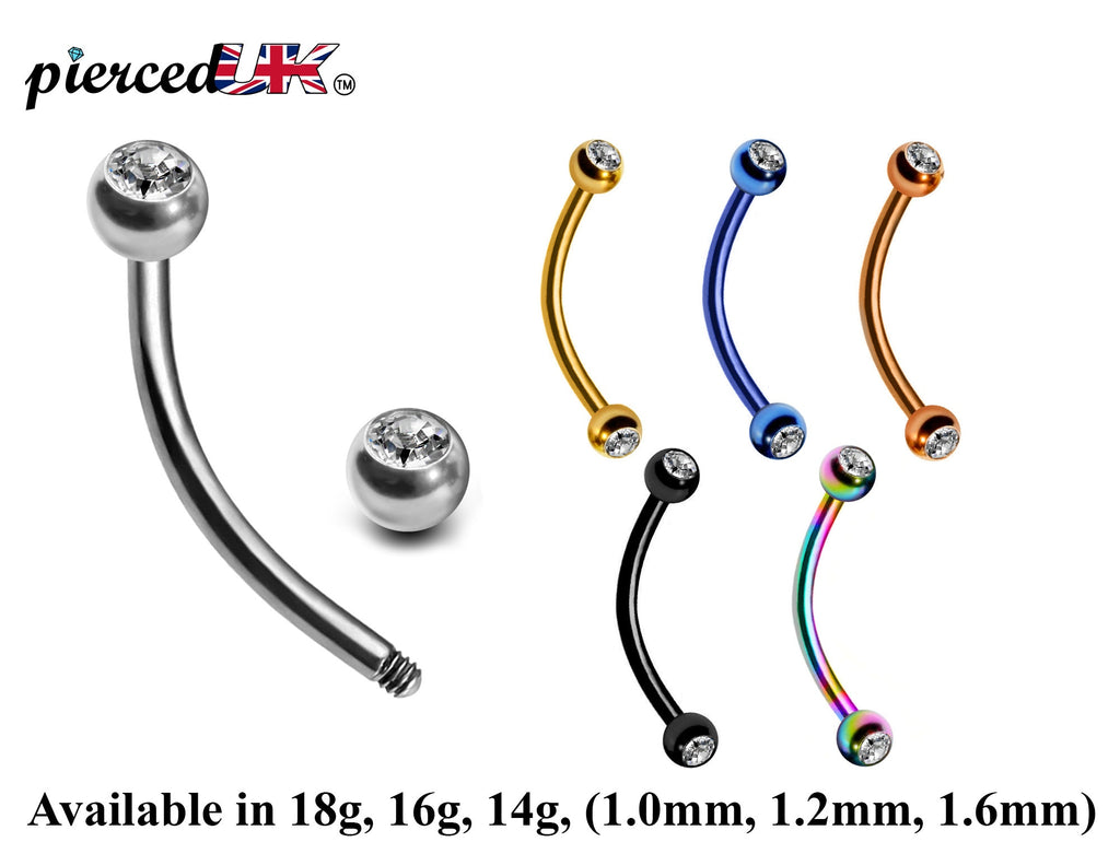 Curved Barbell: Surgical Steel Daith, Eyebrow Piercing with Crystal Gem