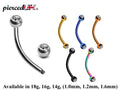 Curved Barbell: Surgical Steel Daith, Eyebrow Piercing with Crystal Gem