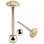 Titanium Tongue Barbell: 14g CZ Crystal Flat Top Piercing