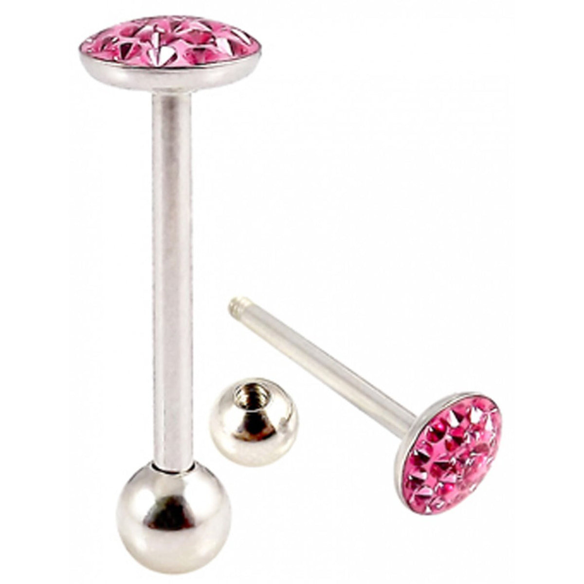 Titanium Tongue Barbell: 14g CZ Crystal Flat Top Piercing