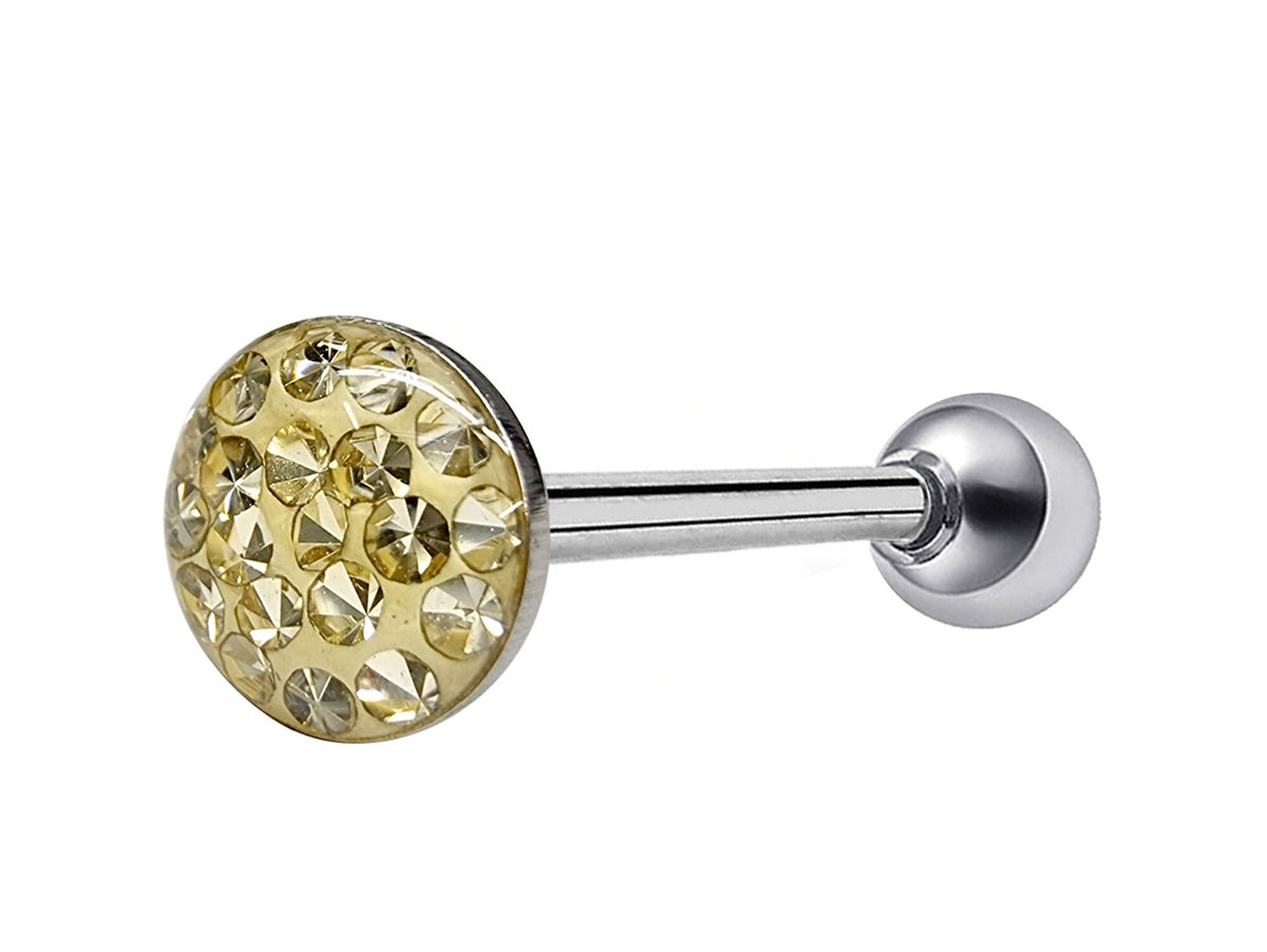Titanium Tongue Barbell: 14g CZ Crystal Flat Top Piercing