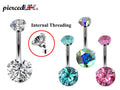 Internally Threaded Gem Belly Bar: 14g Surgical Steel CZ Belly Button Ring