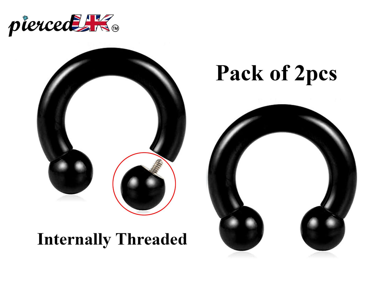 Black Surgical Steel Horseshoe Septum/Nose Ring (2pcs) - 10g to 00g