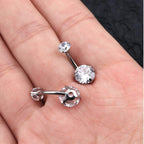Internally Threaded Gem Belly Bar: 14g Surgical Steel CZ Belly Button Ring