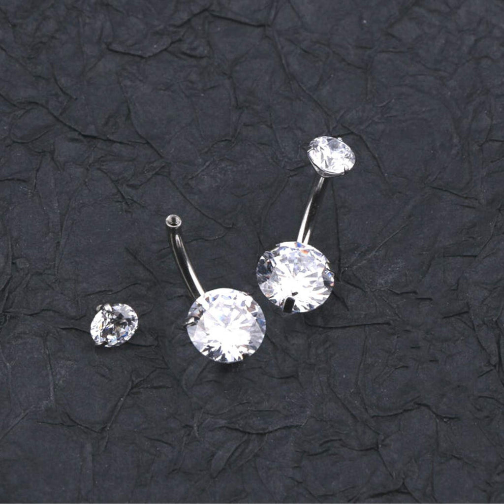 Internally Threaded Gem Belly Bar: 14g Surgical Steel CZ Belly Button Ring
