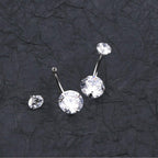 Internally Threaded Gem Belly Bar: 14g Surgical Steel CZ Belly Button Ring