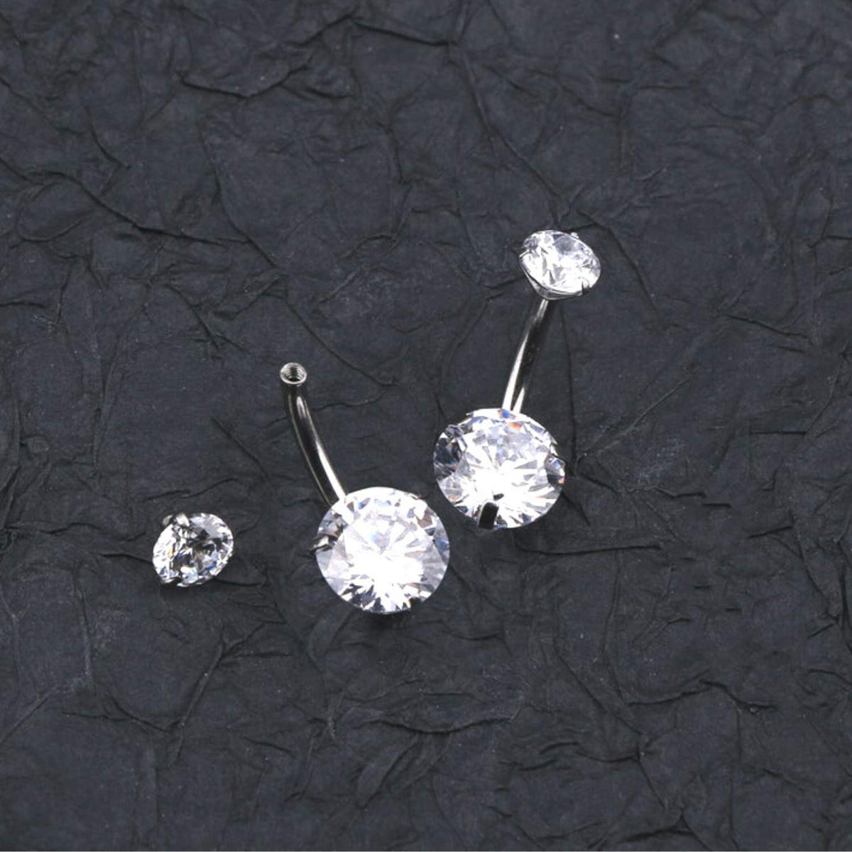 Internally Threaded Gem Belly Bar: 14g Surgical Steel CZ Belly Button Ring