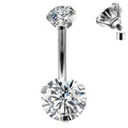 Internally Threaded Gem Belly Bar: 14g Surgical Steel CZ Belly Button Ring