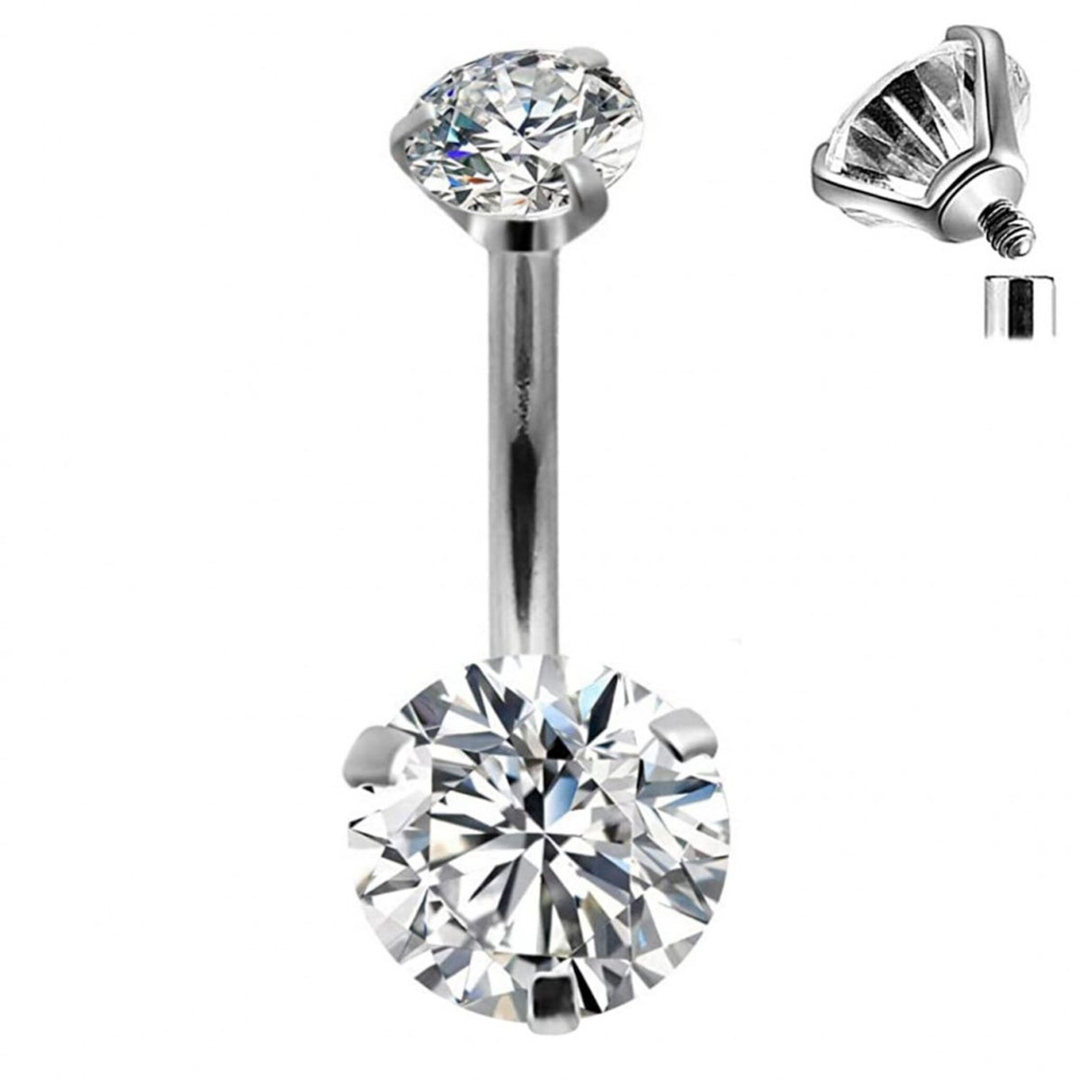 Internally Threaded Gem Belly Bar: 14g Surgical Steel CZ Belly Button Ring