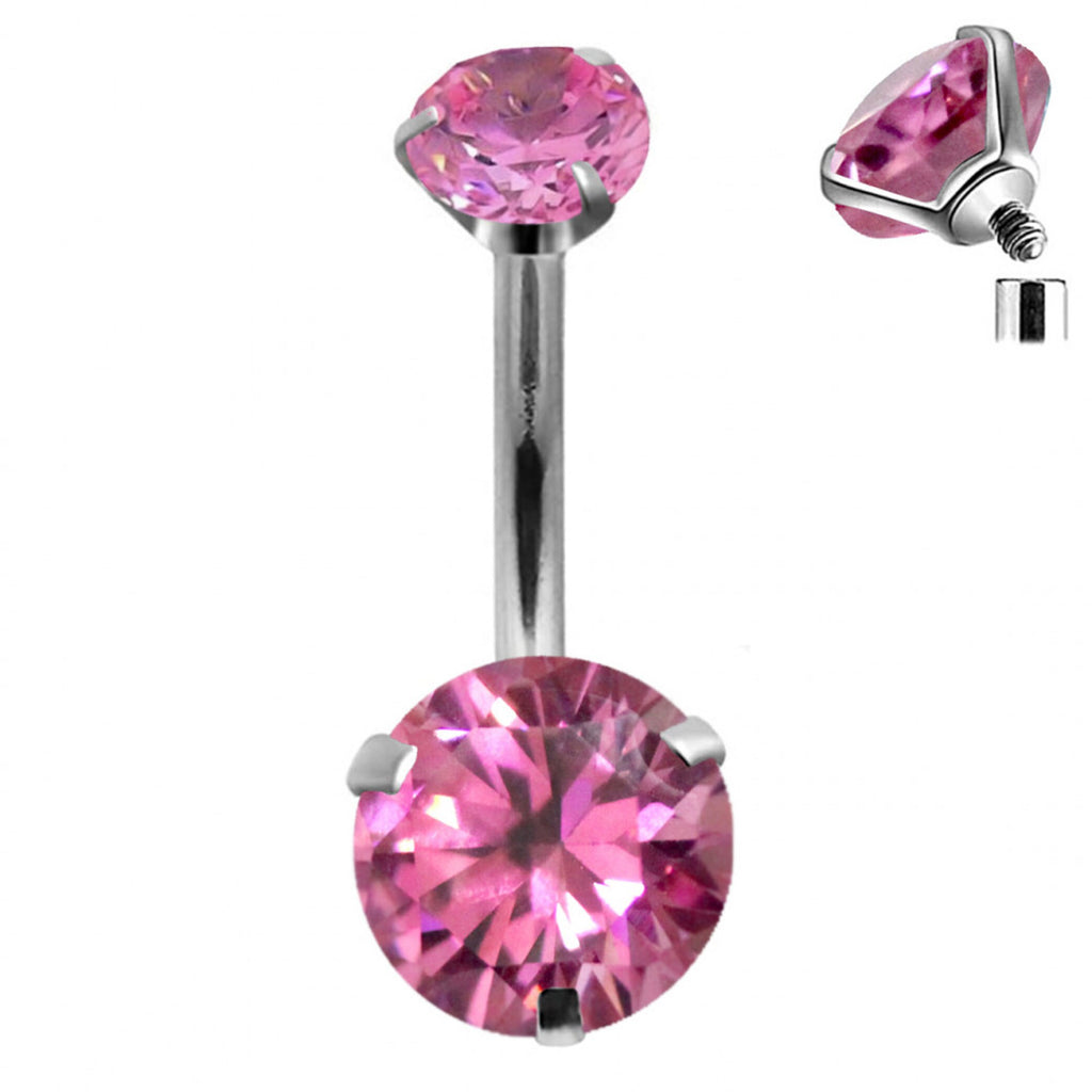 Internally Threaded Gem Belly Bar: 14g Surgical Steel CZ Belly Button Ring