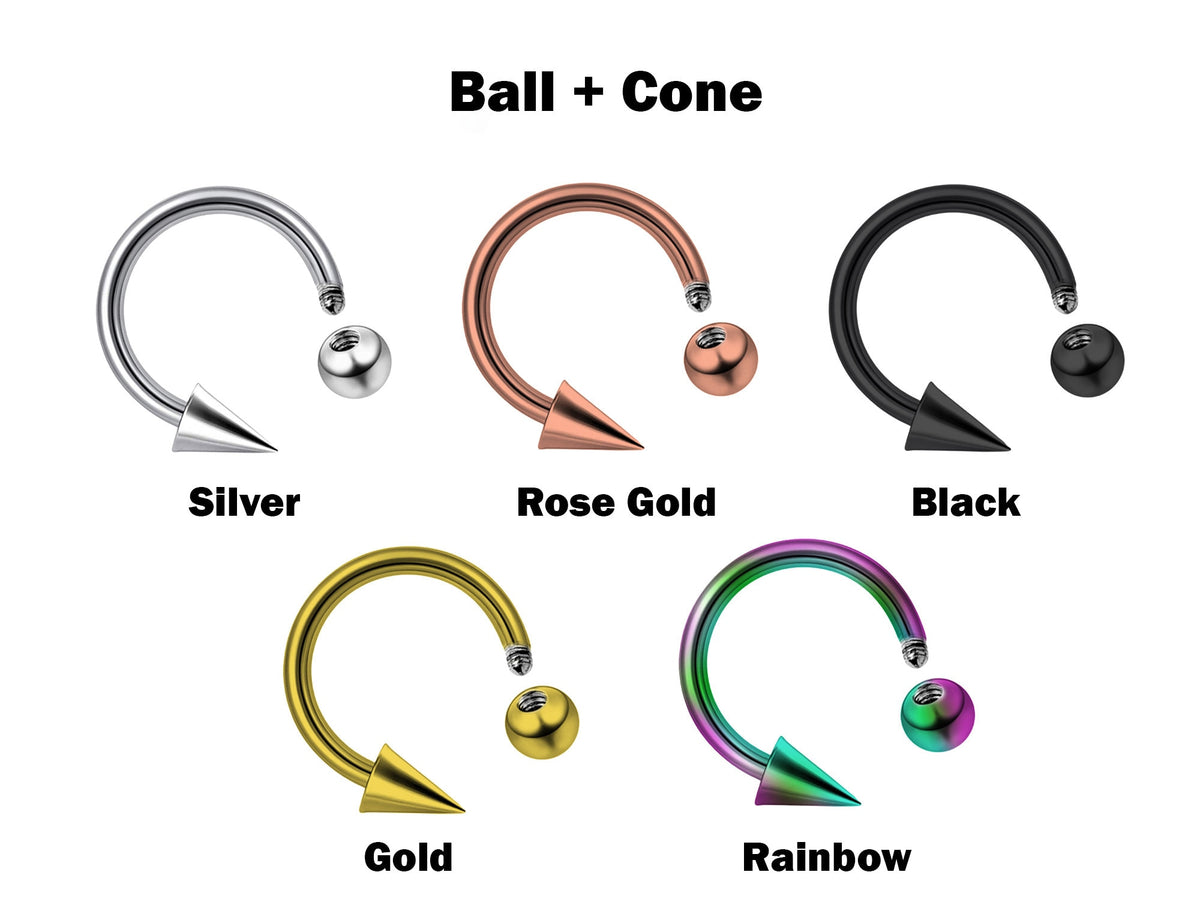 Titanium Spike Lip Ring: Ball Cone Septum, Helix, Cartilage Piercing (18G 16G 14G)