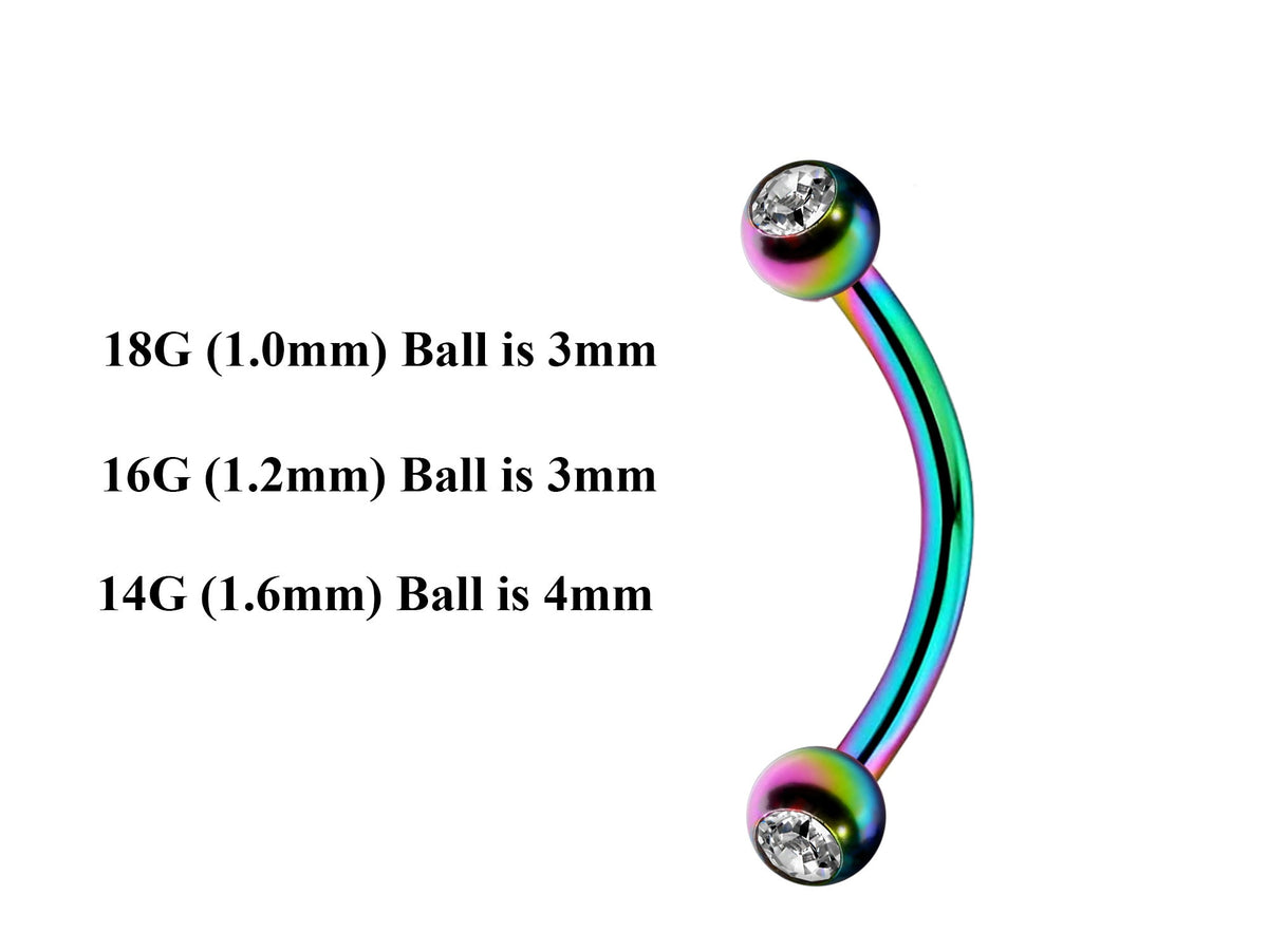 Rainbow Curved Barbell: Surgical Steel Lip, Daith Piercing (18g-14g)