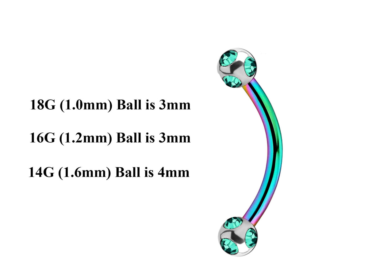 Rainbow Curved Barbell: Surgical Steel Lip, Daith Piercing (18g-14g)