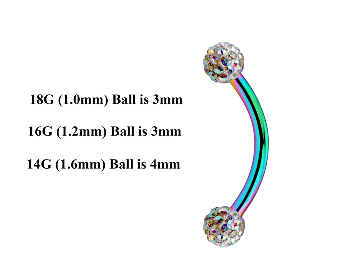 Rainbow Curved Barbell: Surgical Steel Lip, Daith Piercing (18g-14g)
