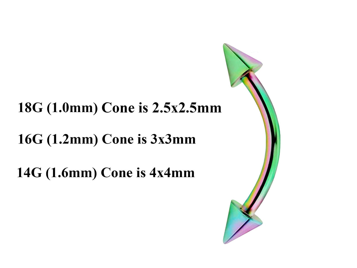 Rainbow Curved Barbell: Surgical Steel Lip, Daith Piercing (18g-14g)